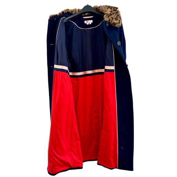 Boden Austen Coat Navy Blue Wool with Removable Faux Fur Trim Collars Size 16R - Picture 7 of 14